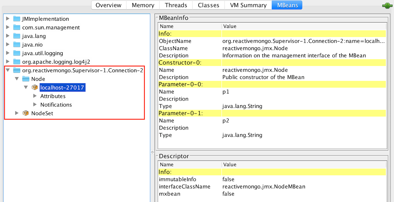 JConsole Node MBean