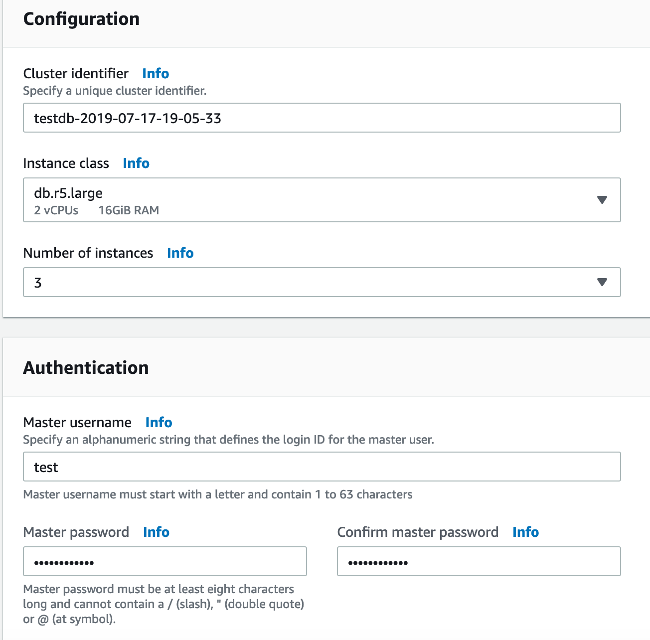 Amazon DocumentDB configuration